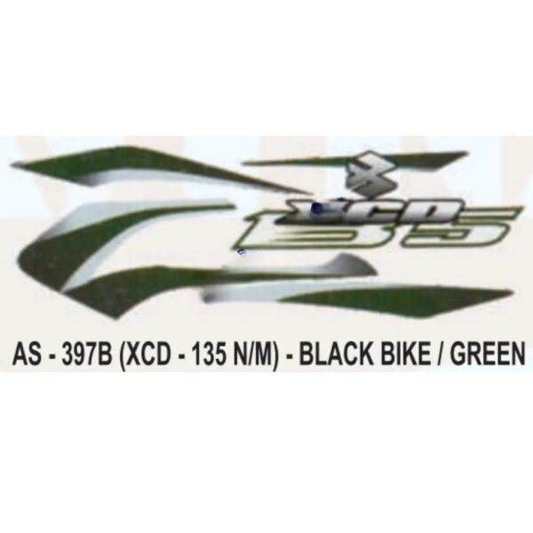 Graphics Sticker Set For Bajaj Xcd 135 | New Model | Black Vehicle | Green Sticker | Both Sides