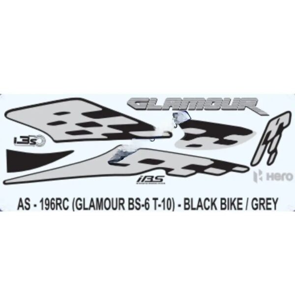 Graphics Sticker Set For Hero Glamour I3s Bs6 | Type 10 | Black Vehicle | Grey Sticker | Both Sides