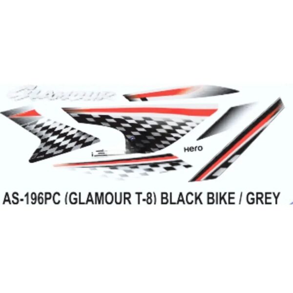 Graphics Sticker Set For Hero Glamour I3s | Type 8 | Black Vehicle | Grey Sticker | Both Sides
