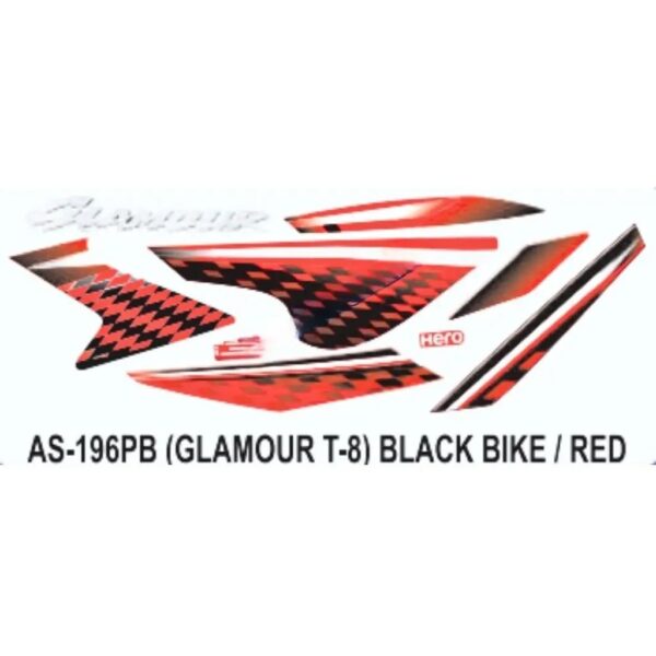 Graphics Sticker Set For Hero Glamour I3s | Type 8 | Black Vehicle | Red Sticker | Both Sides