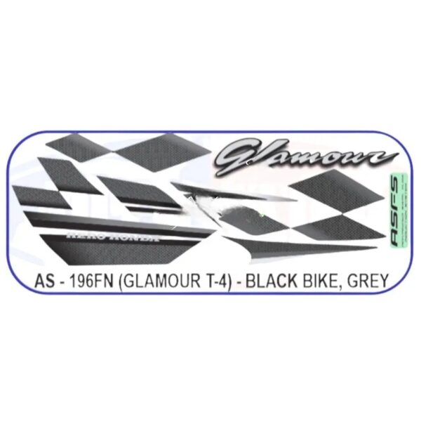 Graphics Sticker Set For Hero Glamour | Type 4 | Asfs | Black Vehicle | Grey Sticker | Both Sides