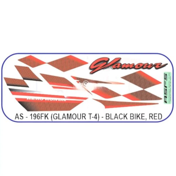 Graphics Sticker Set For Hero Glamour | Type 4 | Asfs | Black Vehicle | Red Sticker | Both Sides