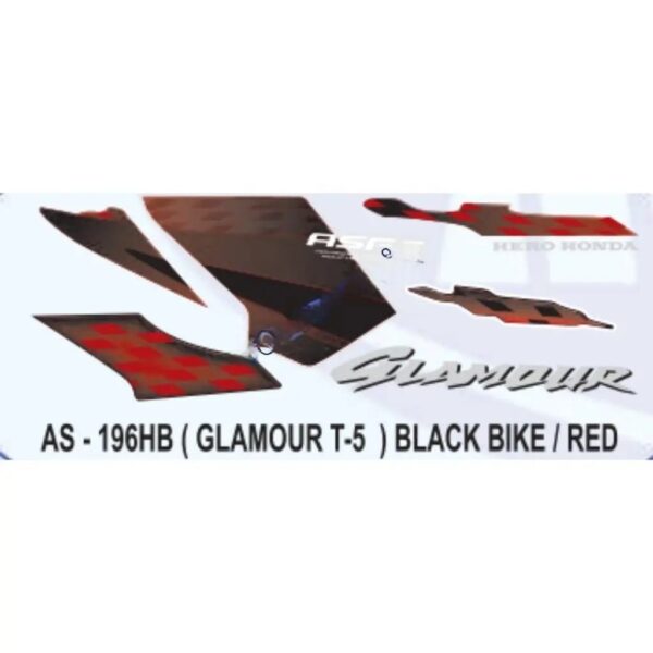 Graphics Sticker Set For Hero Glamour | Type 5 | Asfs | Black Vehicle | Red Sticker | Both Sides