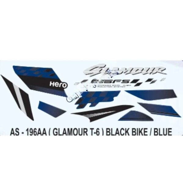Graphics Sticker Set For Hero Glamour | Type 6 | Asfs | Black Vehicle | Blue Sticker | Both Sides