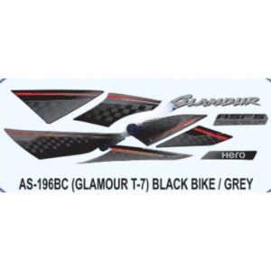 Graphics Sticker Set For Hero Glamour | Type 7 | Asfs | Black Vehicle | Grey Sticker | Both Sides