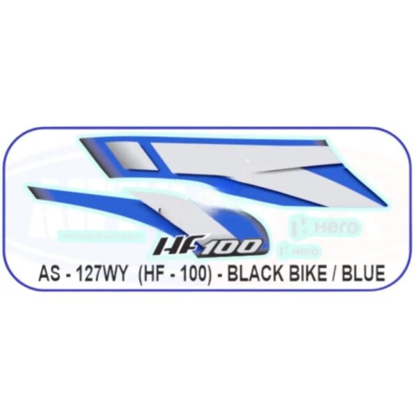 Graphics Sticker Set For Hero Hf 100 | Black Vehicle | Blue Sticker | Both Sides