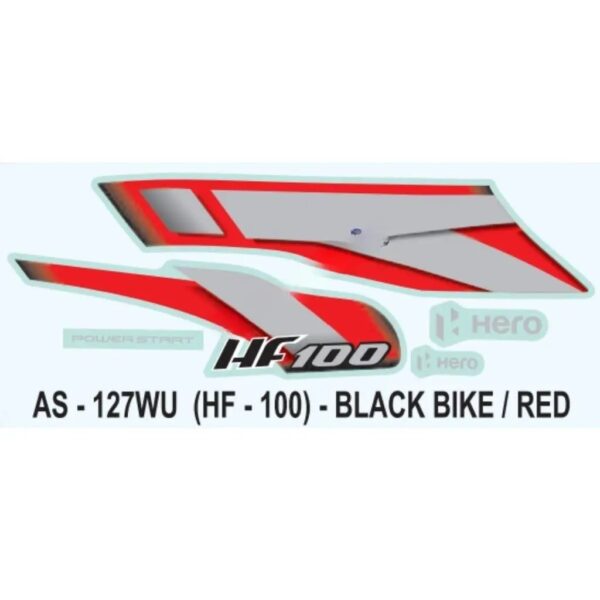 Graphics Sticker Set For Hero Hf 100 | Black Vehicle | Red Sticker | Both Sides