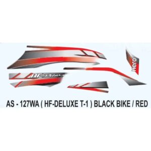 Graphics Sticker Set For Hero Hf Deluxe | Type 1 | Black Vehicle | Red Sticker | Both Sides