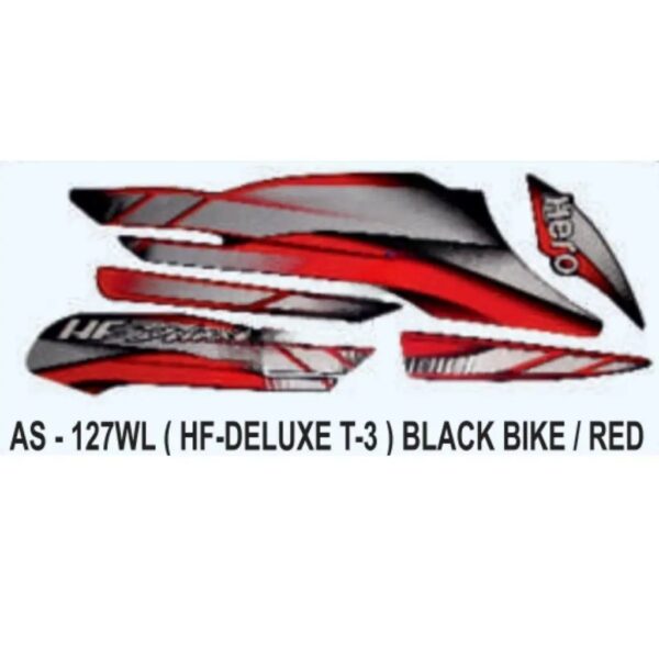 Graphics Sticker Set For Hero Hf Deluxe | Type 3 | Black Vehicle | Red Sticker | Both Sides