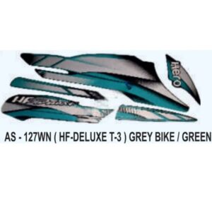 Graphics Sticker Set For Hero Hf Deluxe | Type 3 | Grey Vehicle | Green Sticker | Both Sides
