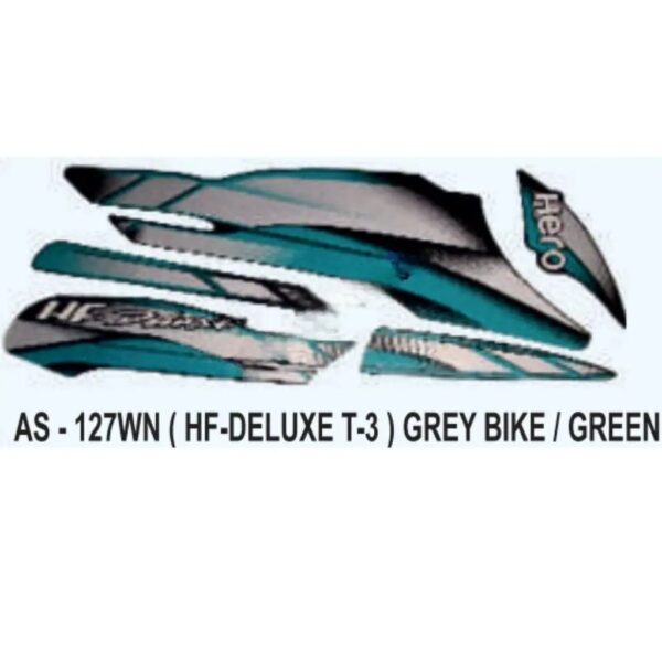 Graphics Sticker Set For Hero Hf Deluxe | Type 3 | Grey Vehicle | Green Sticker | Both Sides
