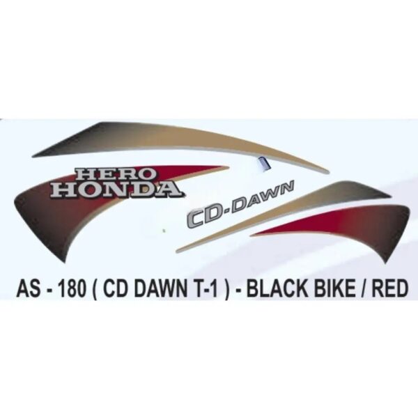 Graphics Sticker Set For Hero Honda Cd Dawn | Type 1 | Black Vehicle | Red Sticker | Both Sides