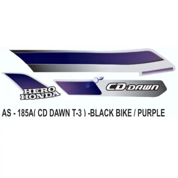 Graphics Sticker Set For Hero Honda Cd Dawn | Type 3 | Black Vehicle | Purple Sticker | Both Sides