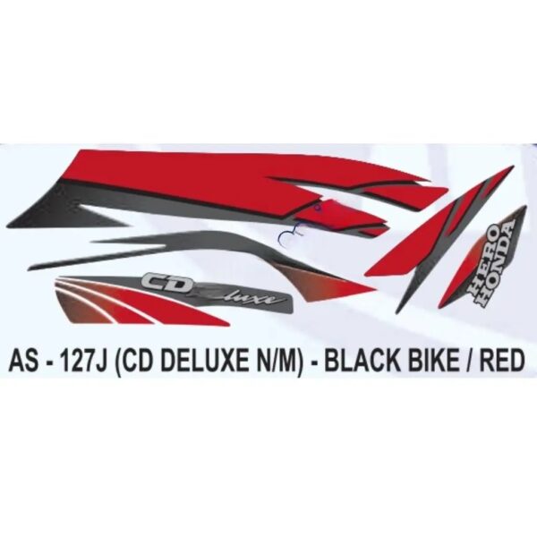 Graphics Sticker Set For Hero Honda Cd Deluxe | New Model | Black Vehicle | Red Sticker | Both Sides
