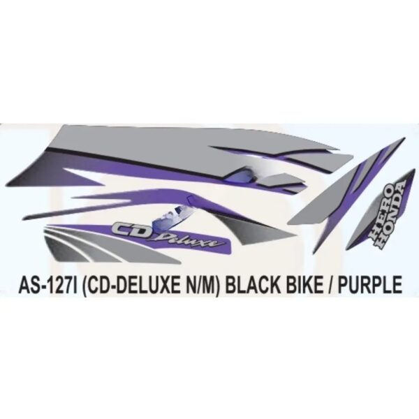Graphics Sticker Set For Hero Honda Cd Deluxe | New Model | Black Vehicle | Purple Sticker | Both Sides