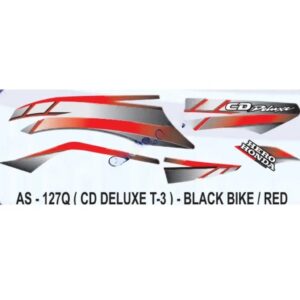 Graphics Sticker Set For Hero Honda Cd Deluxe | Type 3 | Black Vehicle | Red Sticker | Both Sides