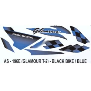 Graphics Sticker Set For Hero Honda Glamour | Type 2 | Black Vehicle | Blue Sticker | Both Sides