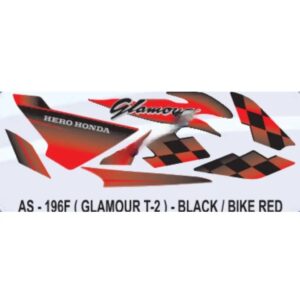 Graphics Sticker Set For Hero Honda Glamour | Type 2 | Black Vehicle | Red Sticker | Both Sides