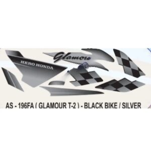 Graphics Sticker Set For Hero Honda Glamour | Type 2 | Black Vehicle | Silver Sticker | Both Sides