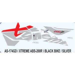 Graphics Sticker Set For Hero Xtreme 200r | Abs | Black Vehicle | Silver Sticker | Both Sides