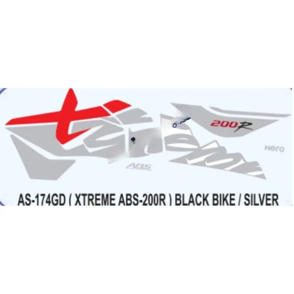 Graphics Sticker Set For Hero Xtreme 200r | Abs | Black Vehicle | Silver Sticker | Both Sides