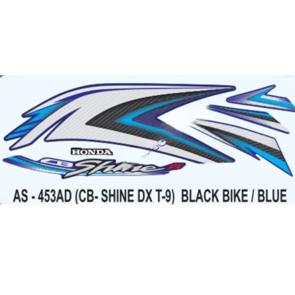 Graphics Sticker Set For Honda Cb Shine Dx | Type 9 | Black Vehicle | Blue Sticker | Both Sides