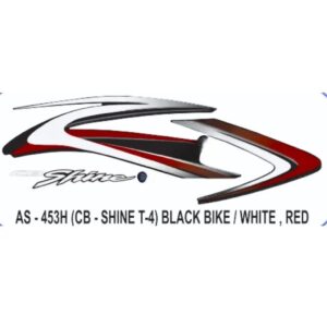 Graphics Sticker Set For Honda Cb Shine | Type 4 | Black Vehicle | White & Red Sticker | Both Sides
