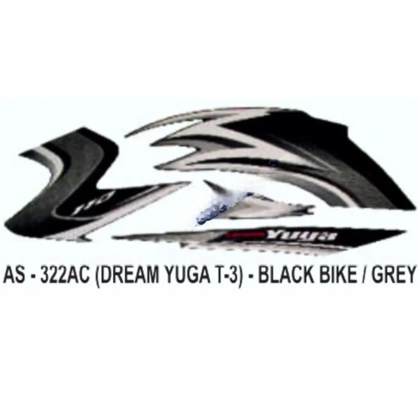 Graphics Sticker Set For Honda Dream Yuga | Type 3 | Black Vehicle | Grey Sticker | Both Sides