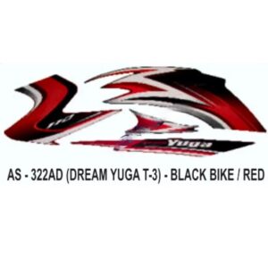 Graphics Sticker Set For Honda Dream Yuga | Type 3 | Black Vehicle | Red Sticker | Both Sides