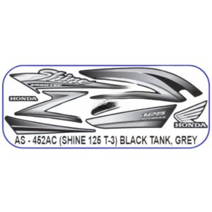 Graphics Sticker Set For Honda Shine 125 | Type 3 | Black Tank | Grey Sticker | Both Sides