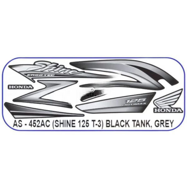 Graphics Sticker Set For Honda Shine 125 | Type 3 | Black Tank | Grey Sticker | Both Sides