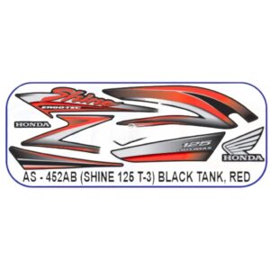 Graphics Sticker Set For Honda Shine 125 | Type 3 | Black Tank | Red Sticker | Both Sides