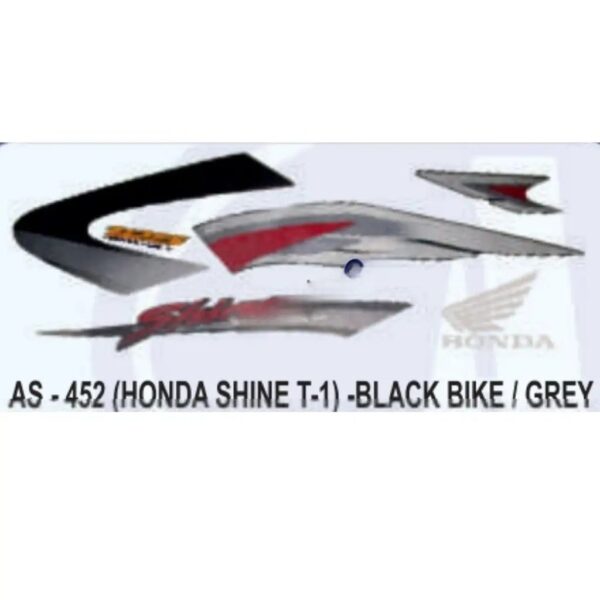 Graphics Sticker Set For Honda Shine | Type 1 | Black Vehicle | Grey Sticker | Both Sides