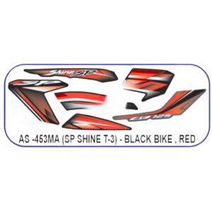 Graphics Sticker Set For Honda Sp Shine | Type 3 | Black Vehicle | Red Sticker | Both Sides