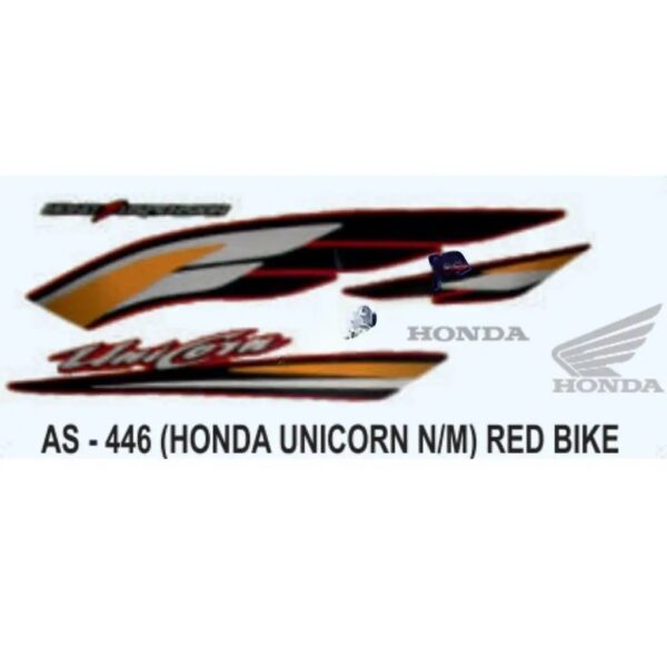Graphics Sticker Set For Honda Unicorn | New Model | Red Vehicle | Both Sides