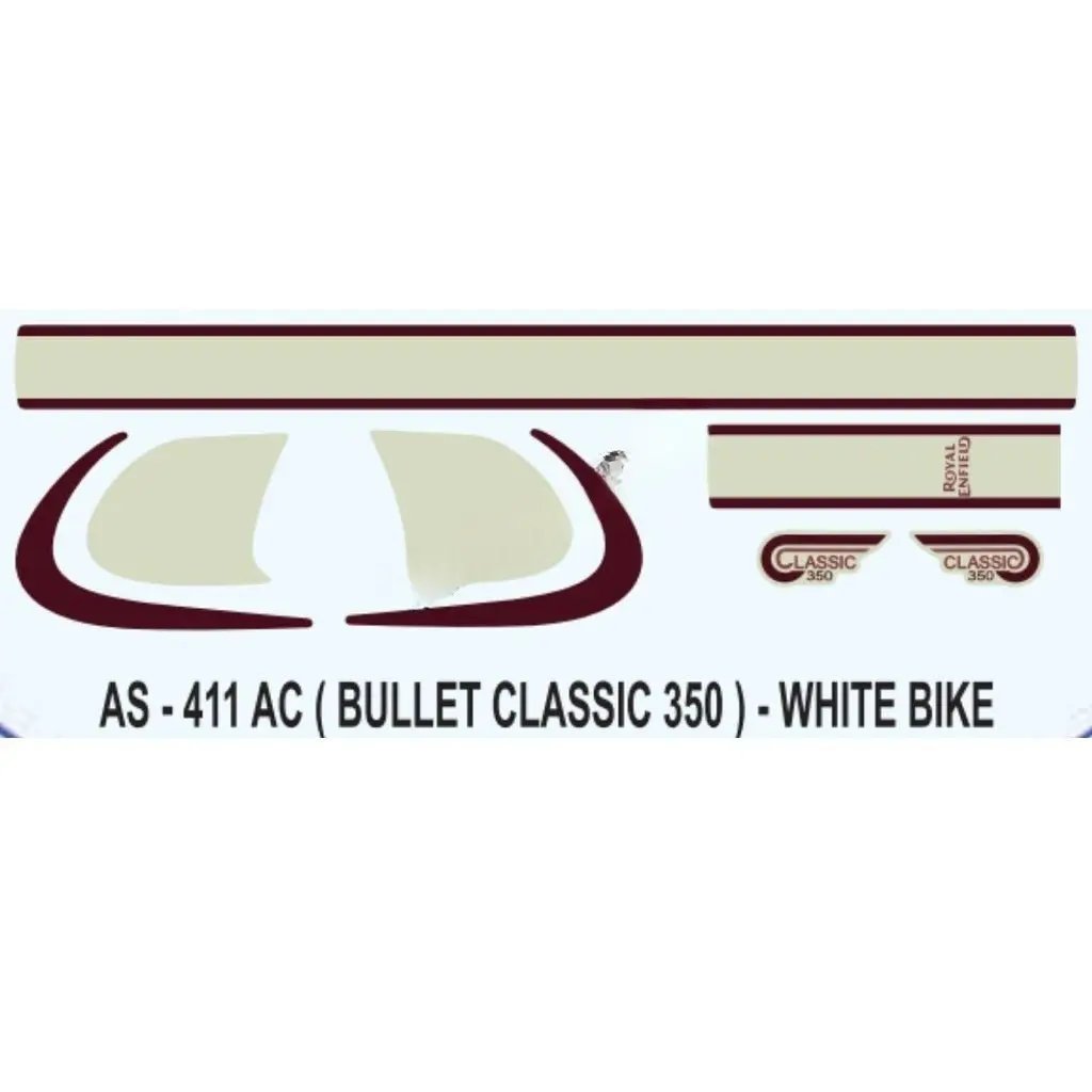 Graphics Sticker Set For Royal Enfiled Bullet Classic 350 | White Vehicle | Both Sides