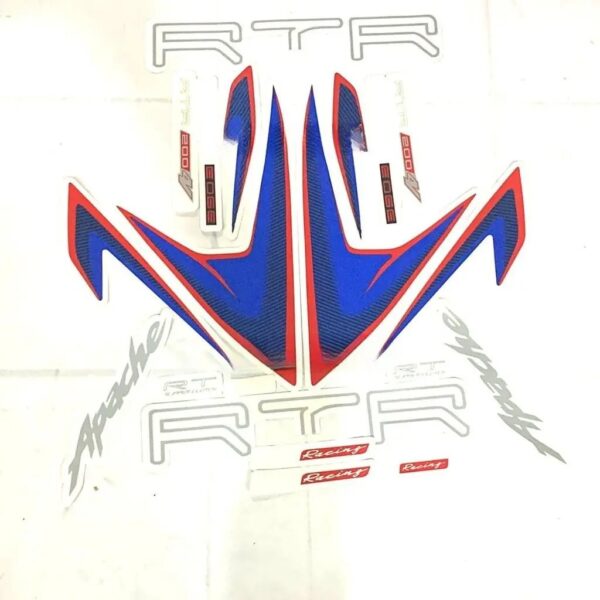 Graphics Sticker Set For Tvs Apache Rtr 200 4v | Blue Bike | Red Sticker | Vinyl Decal Set | Both Sides