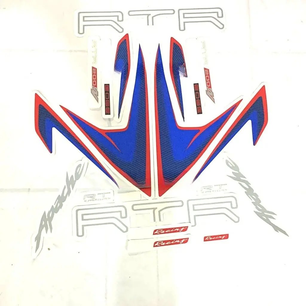 Graphics Sticker Set For Tvs Apache Rtr 200 4v | Blue Bike | Red Sticker | Vinyl Decal Set | Both Sides