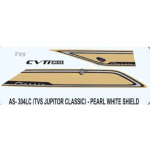 Graphics Sticker Set For Tvs Jupiter Classic | Pearl White Vehicle | Pearl White Shield Sticker | Both Sides