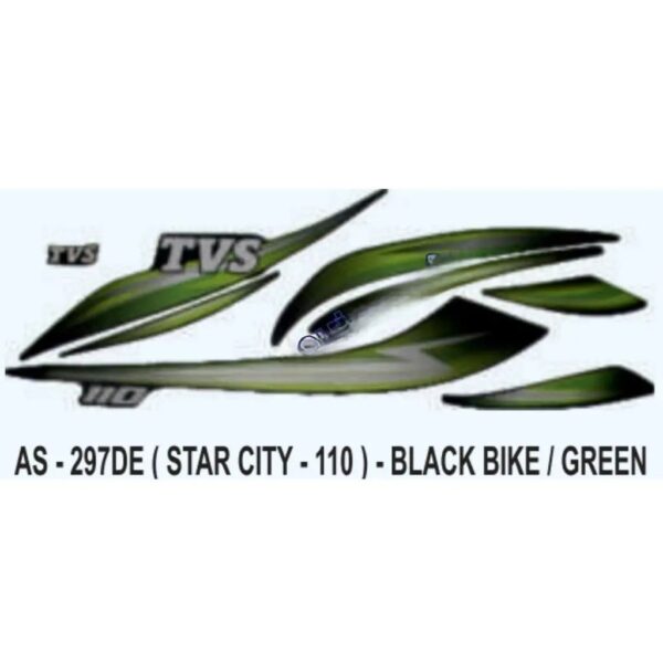 Graphics Sticker Set For Tvs Star City 110 | Black Vehicle | Green Sticker | Both Sides