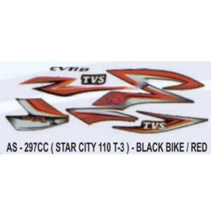 Graphics Sticker Set For Tvs Star City 110 | Type 3 | Black Vehicle | Red Sticker | Both Sides