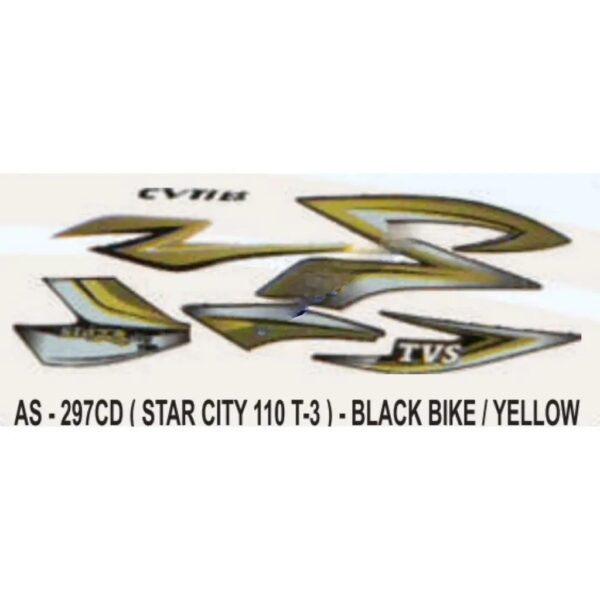 Graphics Sticker Set For Tvs Star City 110 | Type 3 | Black Vehicle | Yellow Sticker | Both Sides
