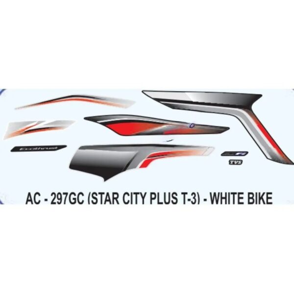 Graphics Sticker Set For Tvs Star City Plus | Type 3 | White Vehicle | Both Sides