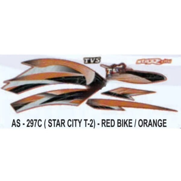Graphics Sticker Set For Tvs Star City | Type 2 | Red Vehicle | Orange Sticker | Both Sides