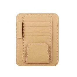 Universal Fit Car Sun Visor Organizer Holder | Pu Leather Multi-function Glasses, Pen And Card Clip Holder | Multicolor (baige)