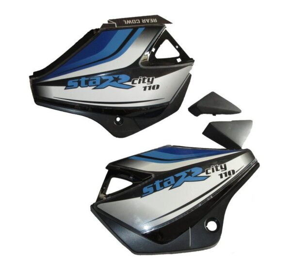 Side Panel / Side Cowl Set Fit For Tvs Starcvti 110 Cc Latest (type-3) Black (blue Sticker)