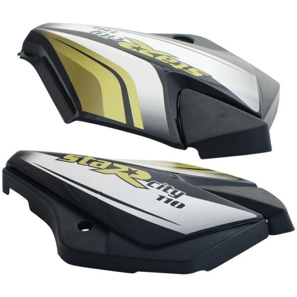 Side Panel / Side Cowl Set Fit For Tvs Starcvti 110 Cc Latest (type-3) Black (green Sticker)