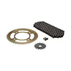 Uno Minda Ch-5013 Quadra Rivet Chain, Alloy Steel Hardened Sprockets & Sprocket Kit R420 Size-118l / 14t / 43t(4h) For Hero Ignitor 125cc